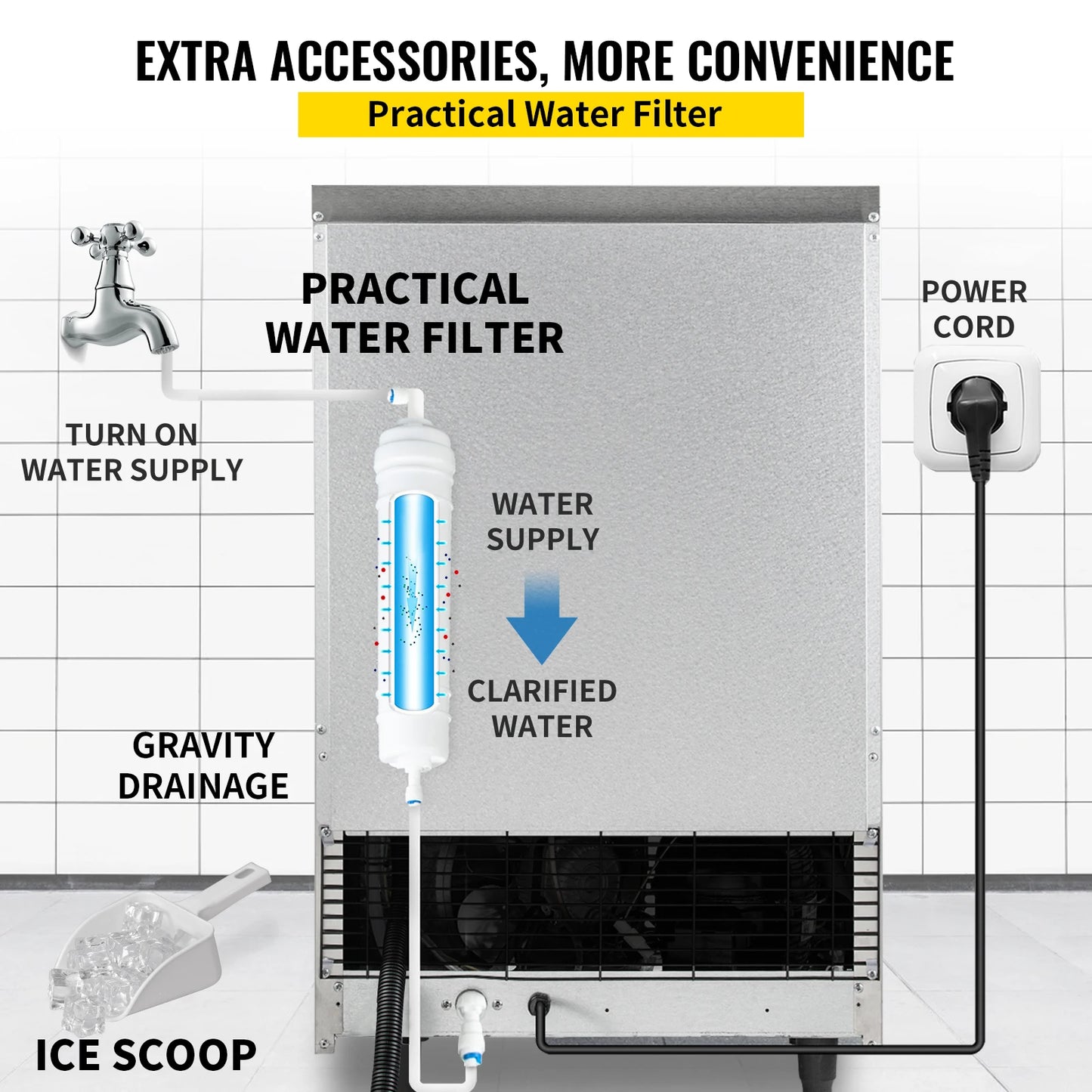 VEVOR – Machine à glaçons commerciale, 40-70 KG/24H, autonome, liquide transparent, générateur de glace, 110V, appareil ménager