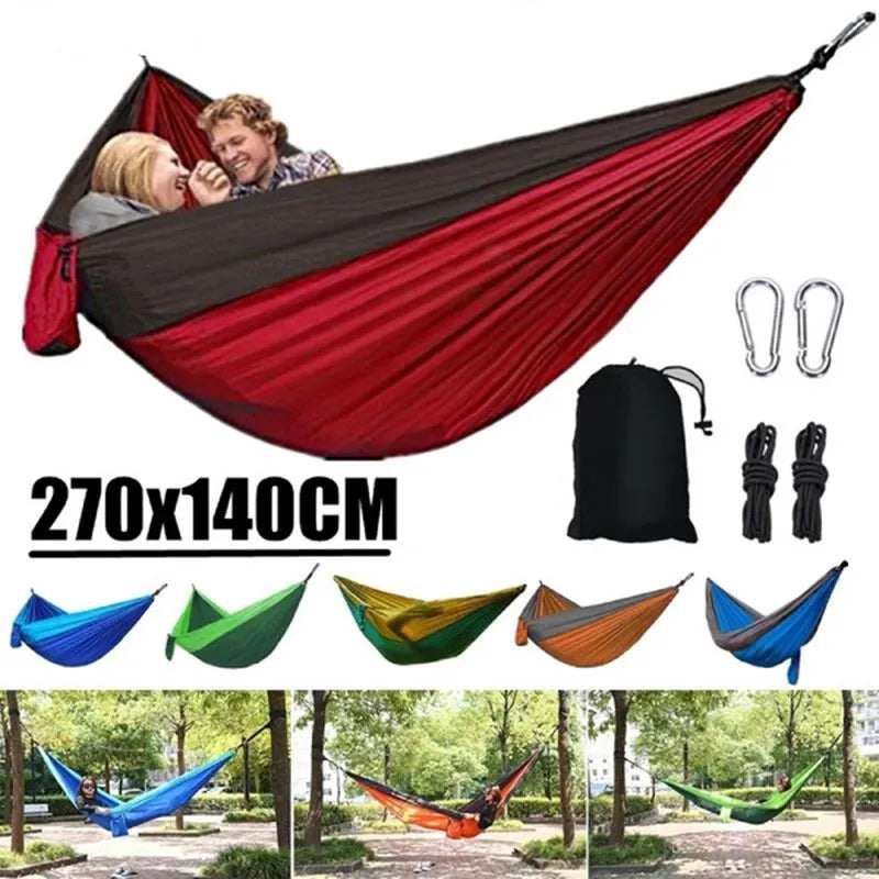 Hamac de Camping extérieur portatif pour une personne, lit suspendu en tissu Parachute haute résistance de couleur assortie