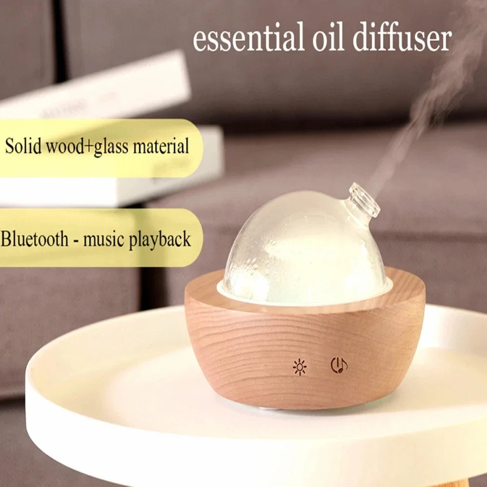 Diffuseur humidificateur en bois 150ML, Spray Bluetooth, arôme muet, grande capacité, 7 veilleuses, Machine d'aromathérapie en bois pour la maison