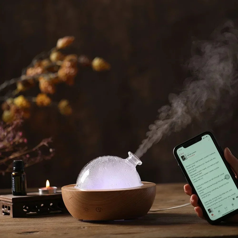 Humidificador difusor de madera, 150ML, pulverizador Bluetooth, Aroma silencioso, gran capacidad, 7 luces nocturnas, máquina de aromaterapia de madera para el hogar