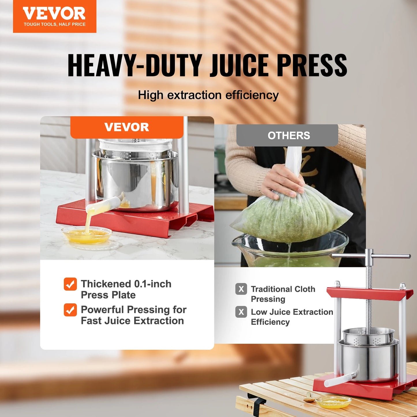 VEVOR-prensa Manual de frutas, exprimidor Manual de acero inoxidable para el hogar, Extractor de zumo de sidra y verduras para cocina casera, 2L, 3L, 6L