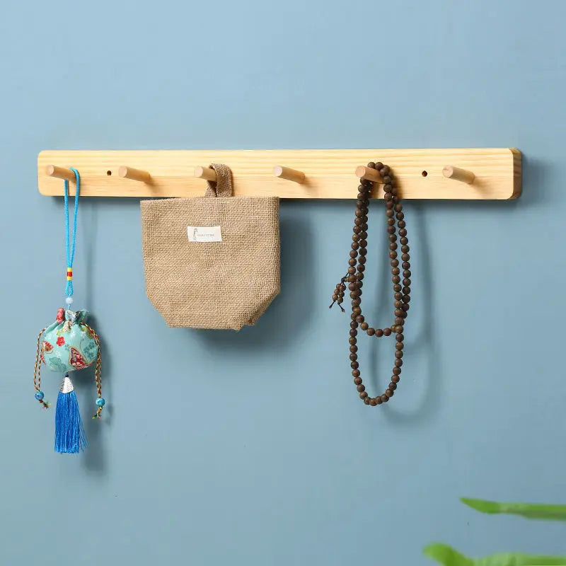 Coat Rack Wood  Hallway Hat Hook Hanger Bedroom Door Wall-Mounting Hook Corner Room Kitchen Toilet Wall Brack Storage Hook