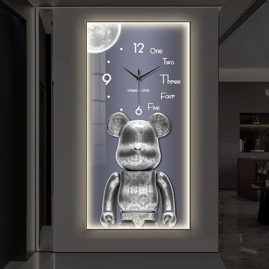 LED Wall Clock Cartoon Bear Painting Fashionable Mute Decorations In The Living Room Corridor Electronic Clocks Free Shipping