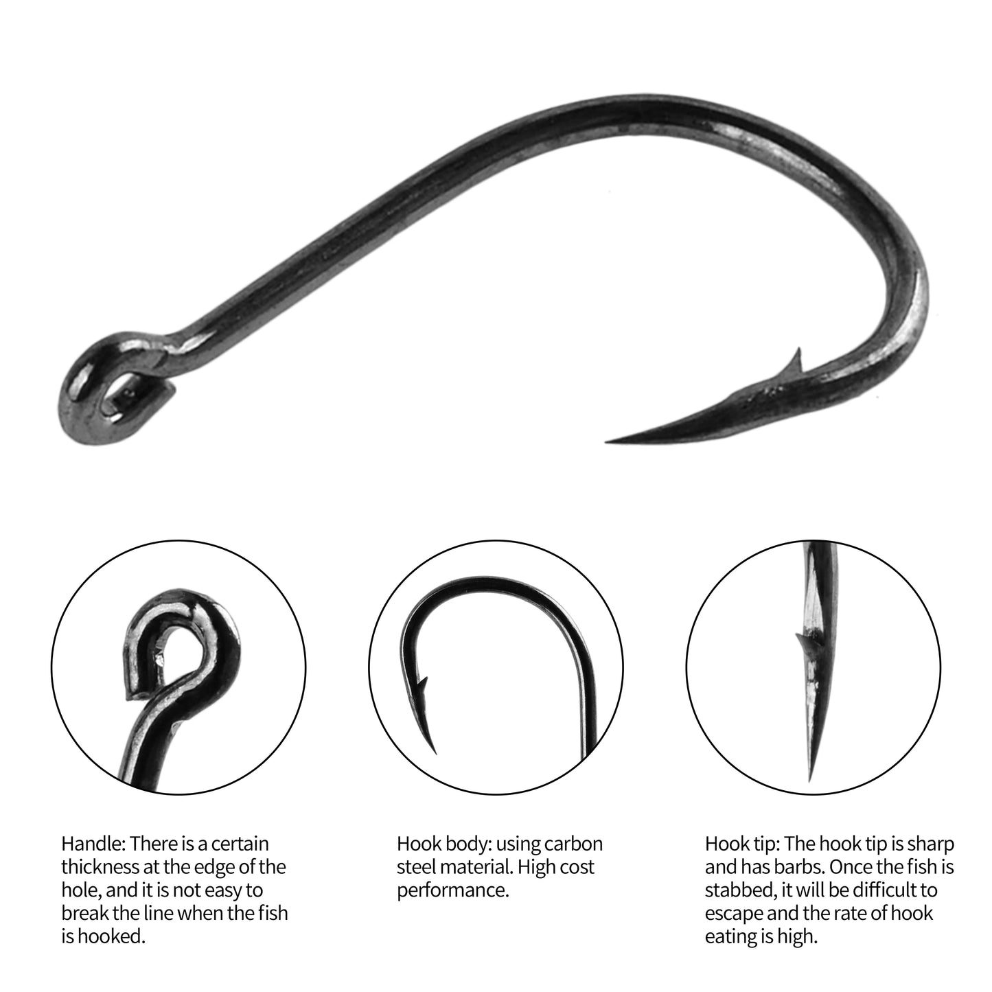 Aorace 100Pcs Fishing Hooks Set Carbon Steel Single Circle Fishing Hook Fly Fishing Jip Barbed Carp Hooks Sea Tackle Accessories