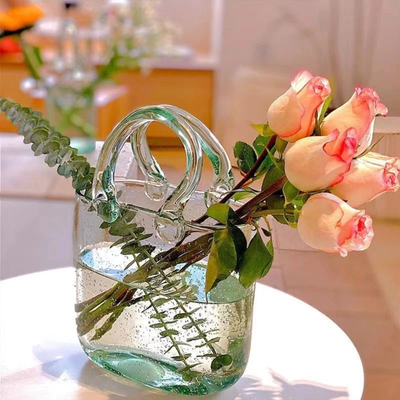 Vase en verre transparent, fourre-tout en forme de poisson, sac à main à fleurs, pièce maîtresse de bureau pour l'école, le bureau, la décoration de chambre à coucher