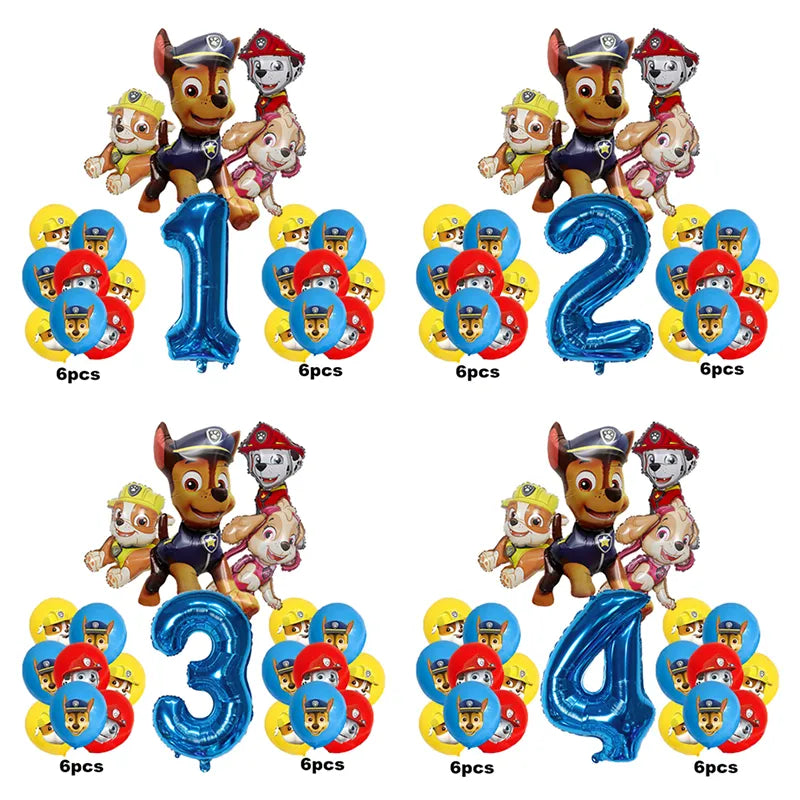 17 pièces de dessin animé PAW Patrol, décoration d'anniversaire, Film en aluminium, ensemble de ballons numériques, chien Chase Marshall Skye, fournitures de fête pour enfants, jouets