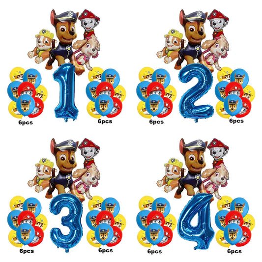 17 pièces de dessin animé PAW Patrol, décoration d'anniversaire, Film en aluminium, ensemble de ballons numériques, chien Chase Marshall Skye, fournitures de fête pour enfants, jouets