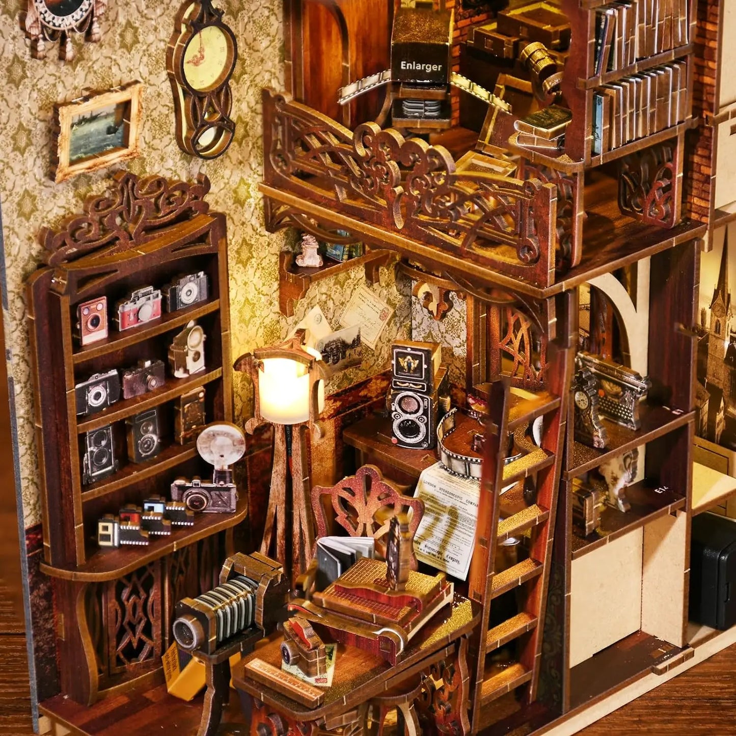 ATUBAN Book Nook Kit, DIY Dollhouse Booknook Bookshelf Insert 3D Wooden Puzzle Bookend for Book/Room Decor,Miniature Model House