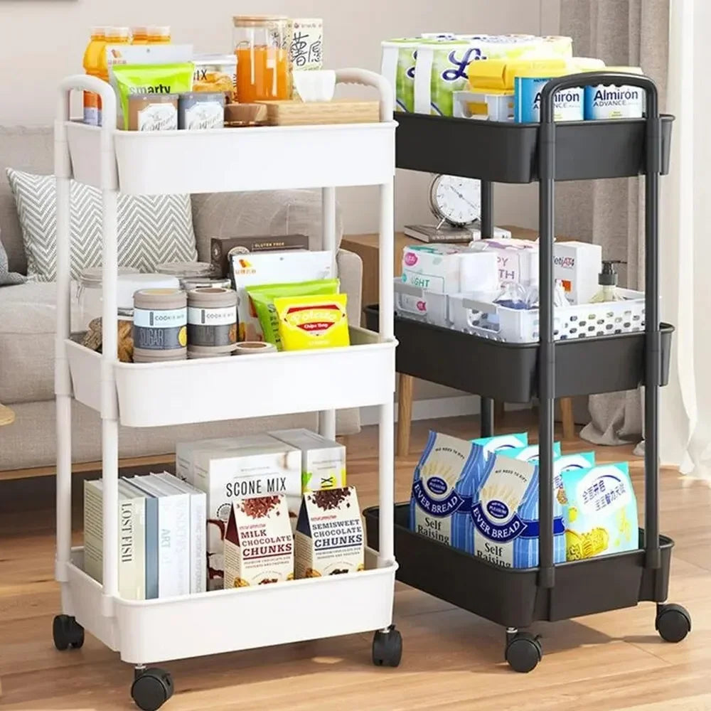 Estante de almacenamiento móvil para cocina, baño, dormitorio, estante de almacenamiento de aperitivos de varios pisos con ruedas, organizador, accesorios para el hogar