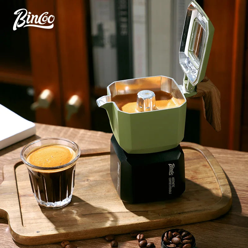 BINCOO – cafetière Moka carrée à Double Valve, cafetière expresso pour la maison et l'extérieur, deux tasses