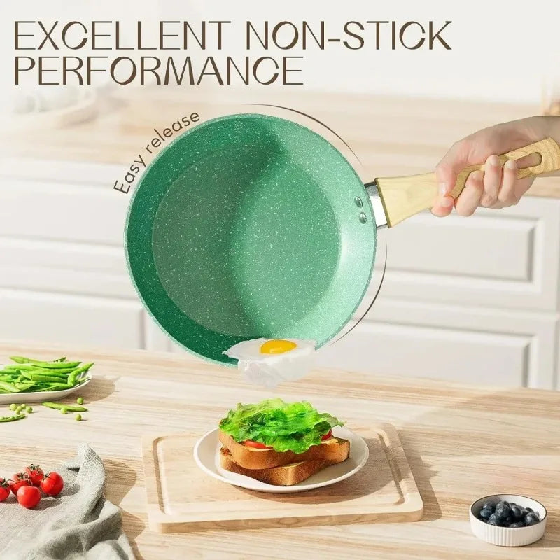 Innerwell Home Kitchen Sartén antiadherente de 8/9,5/11 pulgadas, sartén para huevos, utensilios de cocina de piedra saludable no tóxicos, compatibles con todas las estufas