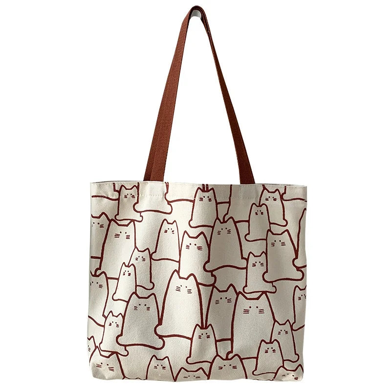 Bolsos de lona para mujer, bolso de mano con diseño de gato bonito, bolso de diseño con cremallera, hombro pequeño de dibujos animados de estilo japonés