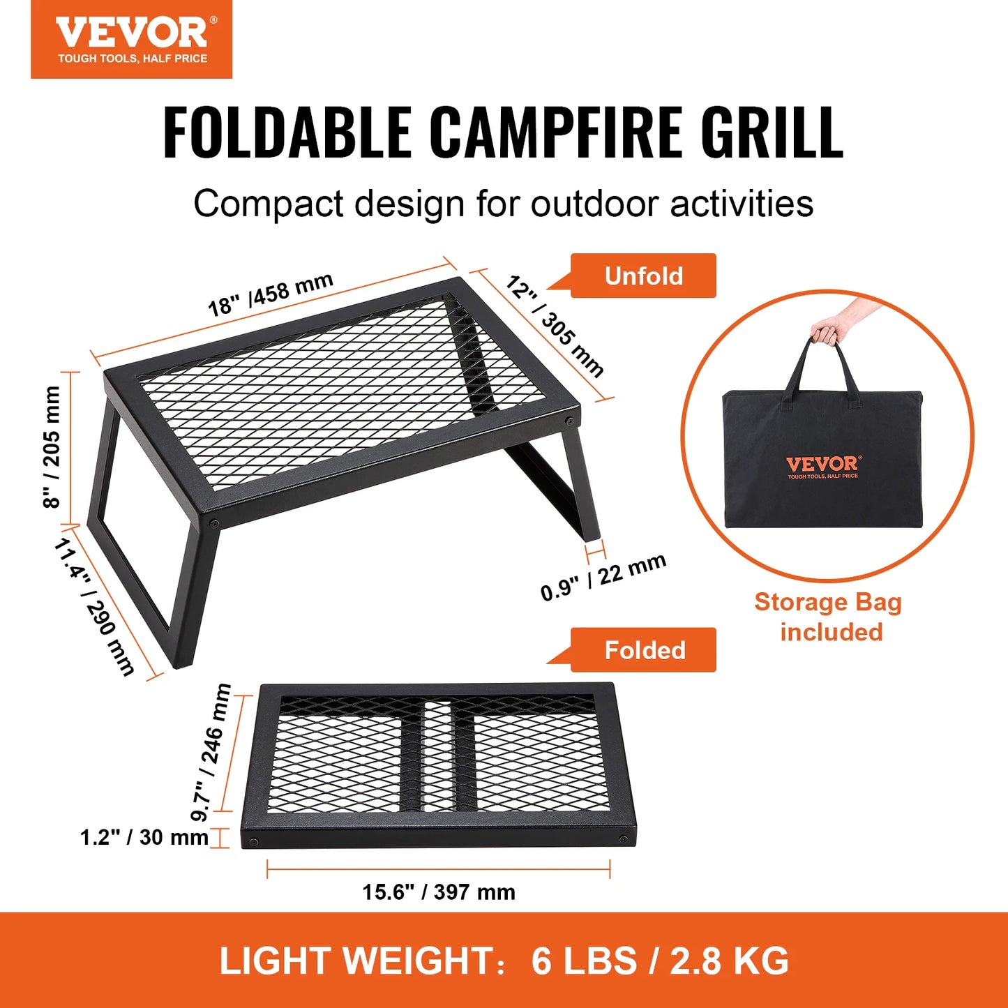 VEVOR 18/24in Barbecue Charcoal Grill Outdoor Home Appliance for Outdoor Cooking Camping Picnics Beach