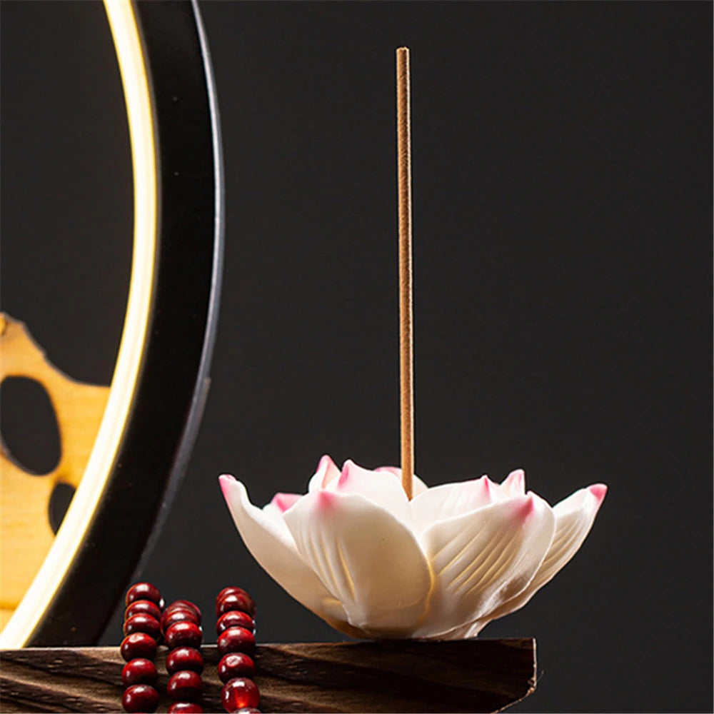 Led Light Backflow Incense Burner USB Light Circle Simulation Tree Ceramic Lotus Buddha Beads Home Office Decoration Furnishing