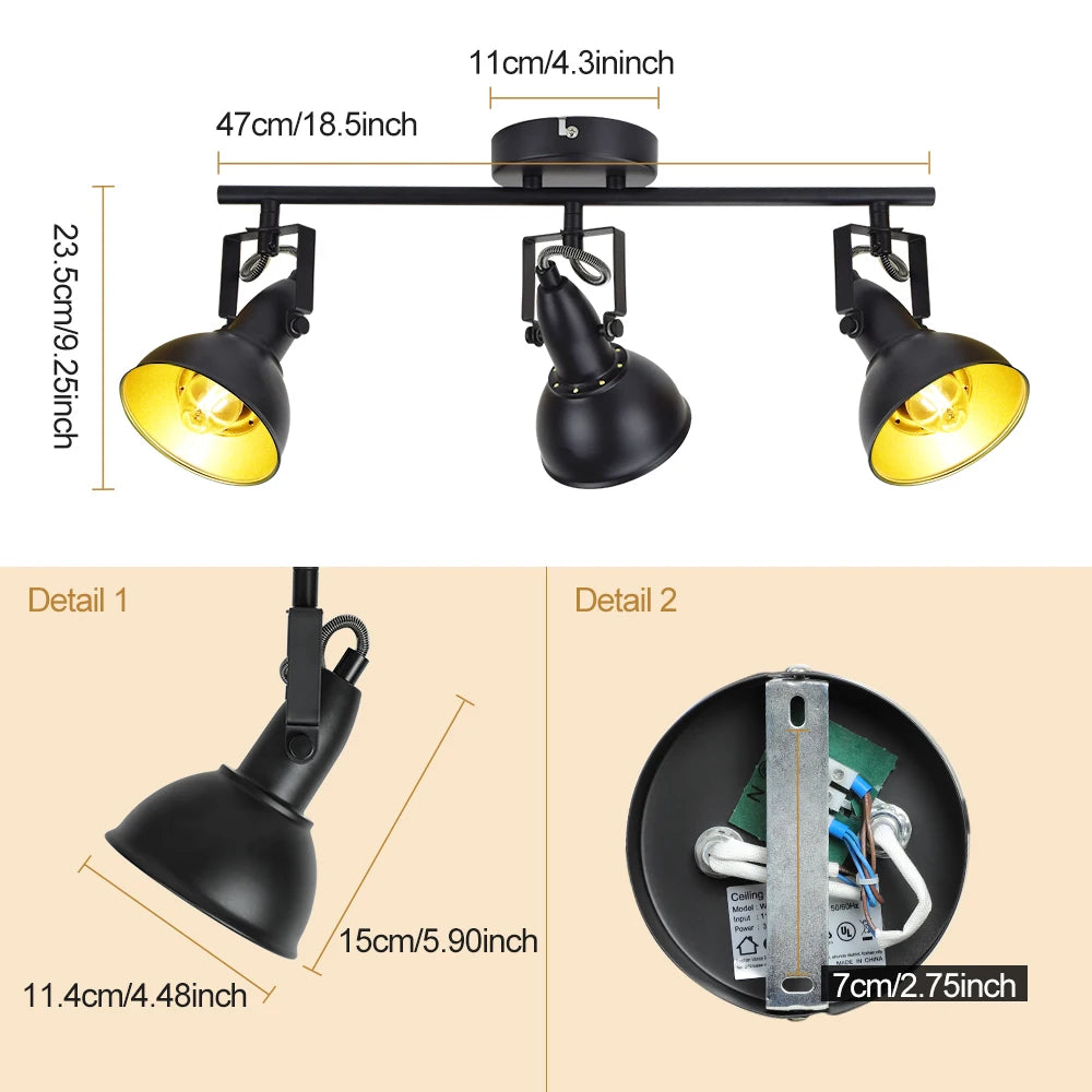 Depuley Foco de techo LED, lámpara direccional de 3 luces con montaje empotrado para cocina, dormitorio, oficina, base negra E12