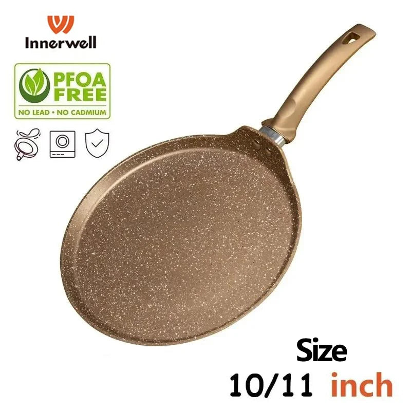 Innerwell Home Kitchen Frying Pan 10/11 Inch Nonstick Crepe Pan Breakfast Egg Tortilla Pot Granite Coating Flat Skillet Cookware