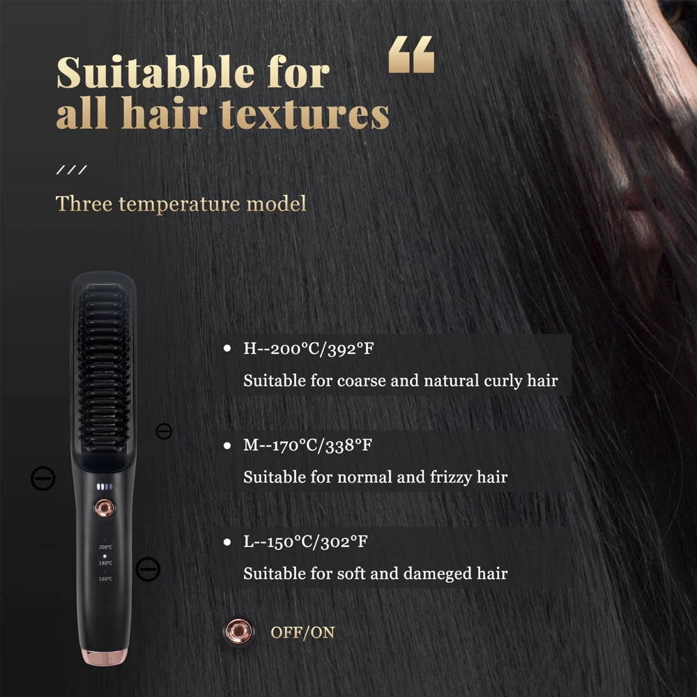 Brosses à cheveux électriques multifonctions sans fil, lisseur de cheveux, peigne à chauffage rapide, Anti-brûlure, bigoudi en céramique