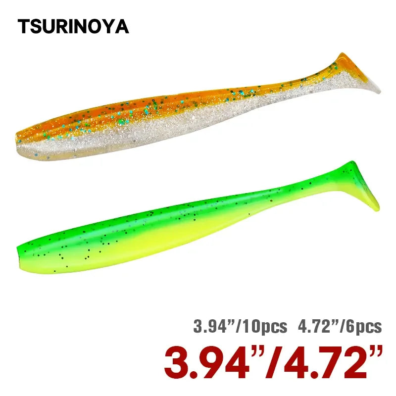 TSURINOYA, nuevo tamaño, 100mm, 120mm, cola en T, señuelos blandos de gusano, fácil brillo, cebos blandos artificiales, olor añadido para pesca de lubina Wobblers