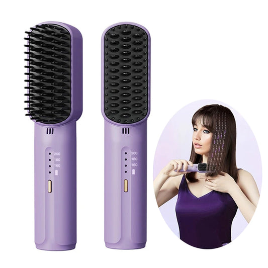 Wireless Hair Straightener Heating Negative Ion Straight Curling Hair Comb Rechargeable Anti-scalding Electric Hair Care Brush