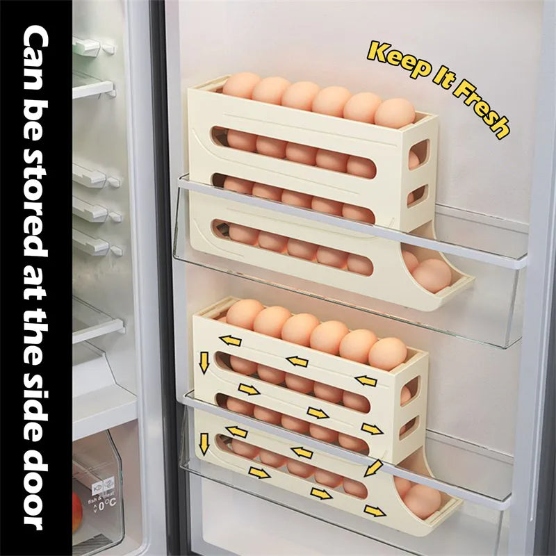 Caja de almacenamiento de huevos para refrigerador, contenedor de cocina rodante, estante rodante para huevos, soporte organizador de huevos para refrigerador de gran capacidad, 2/1 Uds.