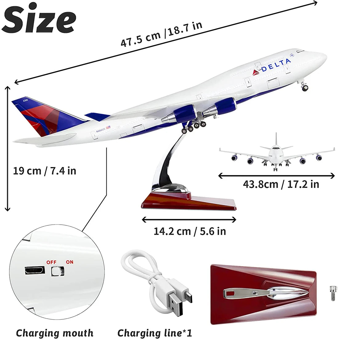 Avion Airbus A380 Air France, échelle 1/160, 50.5CM, modèle W, lumière LED et roues, avion en résine plastique moulé sous pression pour Collection