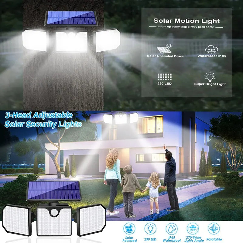 1PC Solar Wall Lamp Street Lamp Lighting Outdoor Waterproof Human Body Infrared Sensor Lamp Garden Lamp 230LED Floodlight