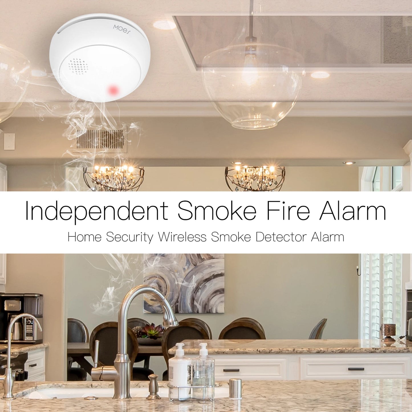 MOES ZigBee Smart Wireless Smoke Detector Fire 85dB Sound Alarm Siren Sensor Smart Safety Protection Home Kitchen Fire App Alert