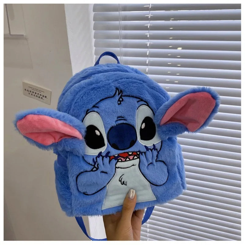 Nueva mochila de felpa de Disney Stitch, Mini mochila 3D de moda de dibujos animados para mujer, mochila escolar bonita de gran capacidad para niños de alta calidad