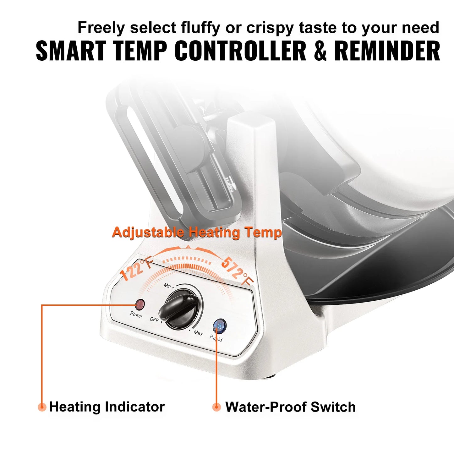 VEVOR-máquina para hacer gofres de 2 capas, gofrera redonda de 1400W, máquina para hacer gofres antiadherente, bandejas para hornear recubiertas de teflón, cuerpo de acero inoxidable