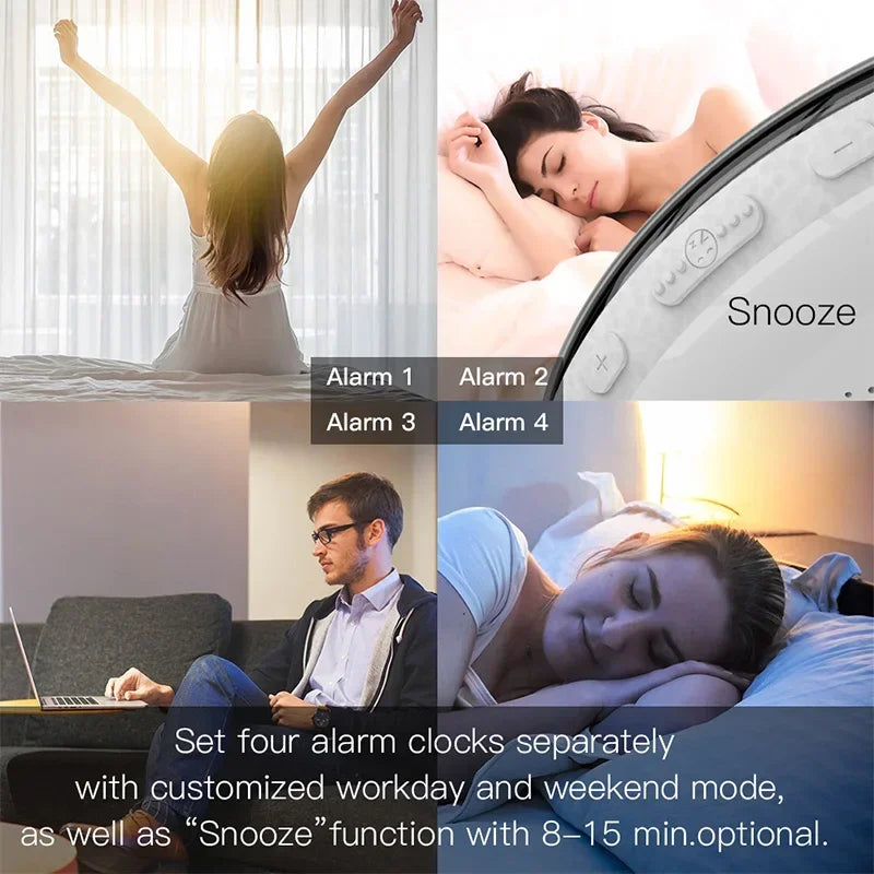 Réveil lumineux WiFi Tuya Smart Life, télécommande sans fil, Simulation du lever et du coucher du soleil, 4 réveils Alexa Google Home