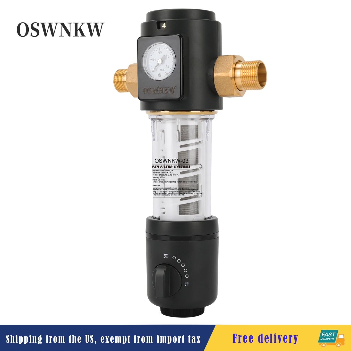 OSWNKW-03 Pré-filtre purificateur pour toute la maison, filtre à eau et sédiments, système de préfiltre Central, lavage à contre-courant, maille en acier inoxydable