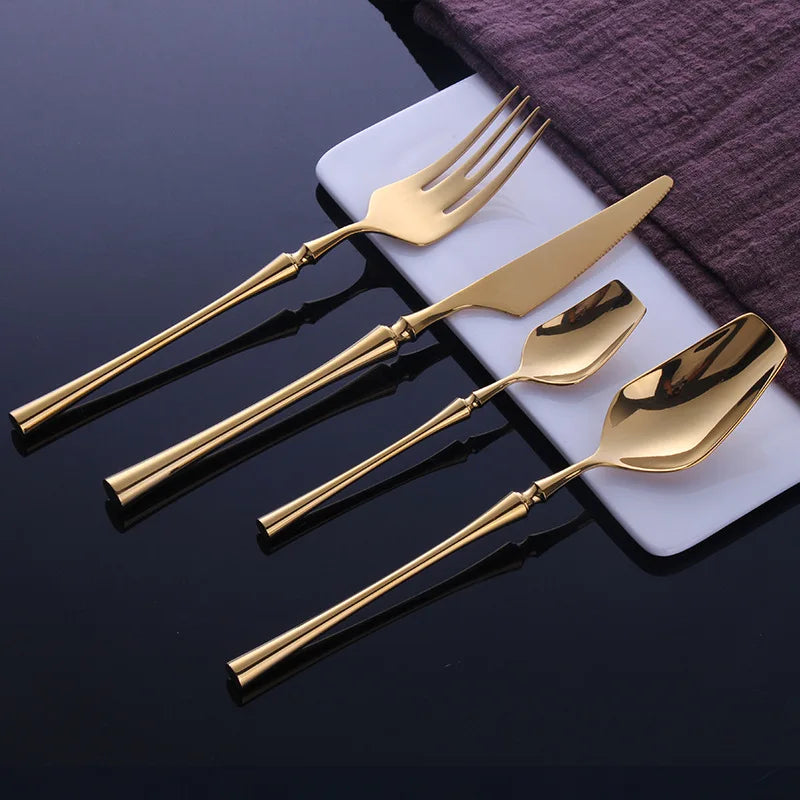 24 Pcs Mirror Matte Stainless Steel Black Gold Silver Cutlery Dinnerware Tableware Knife Spoon Fork Flatware Set Dishwasher Safe