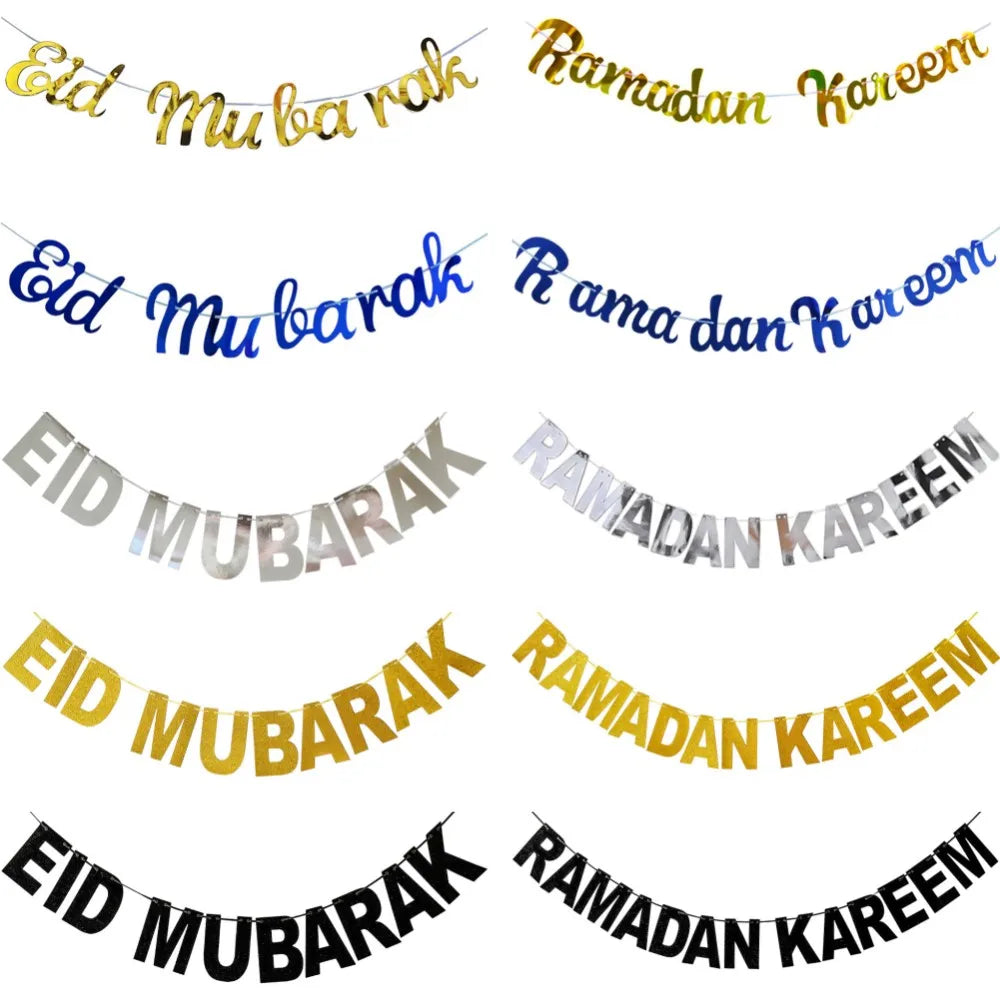 EID Mubarak Banner Ramadan Kareem Banner Party Decorations Supplies Star Moon Hanging Ornament Umrah Mubarak Decoration for Home