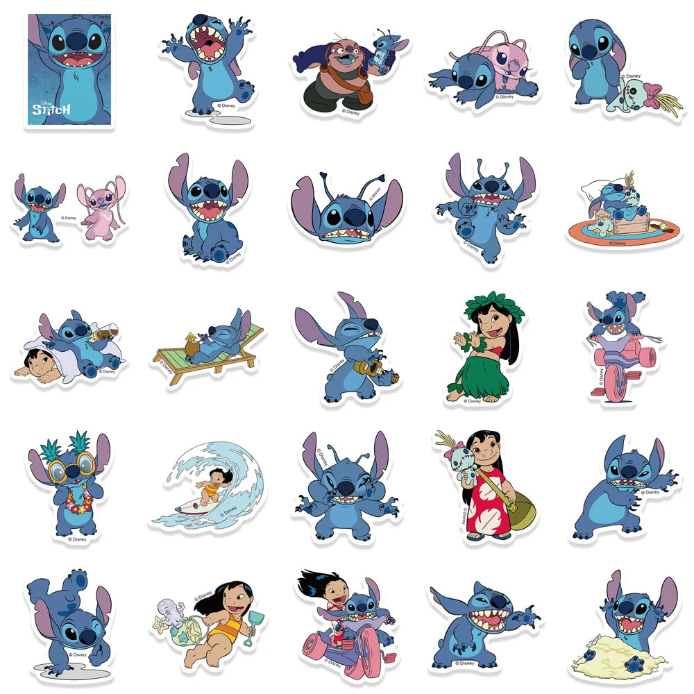 51 Uds. Pegatinas de dibujos animados de Lilo &amp; Stitch DIY, diario, portátil, equipaje, monopatín, calcomanías de grafiti, juguete clásico divertido