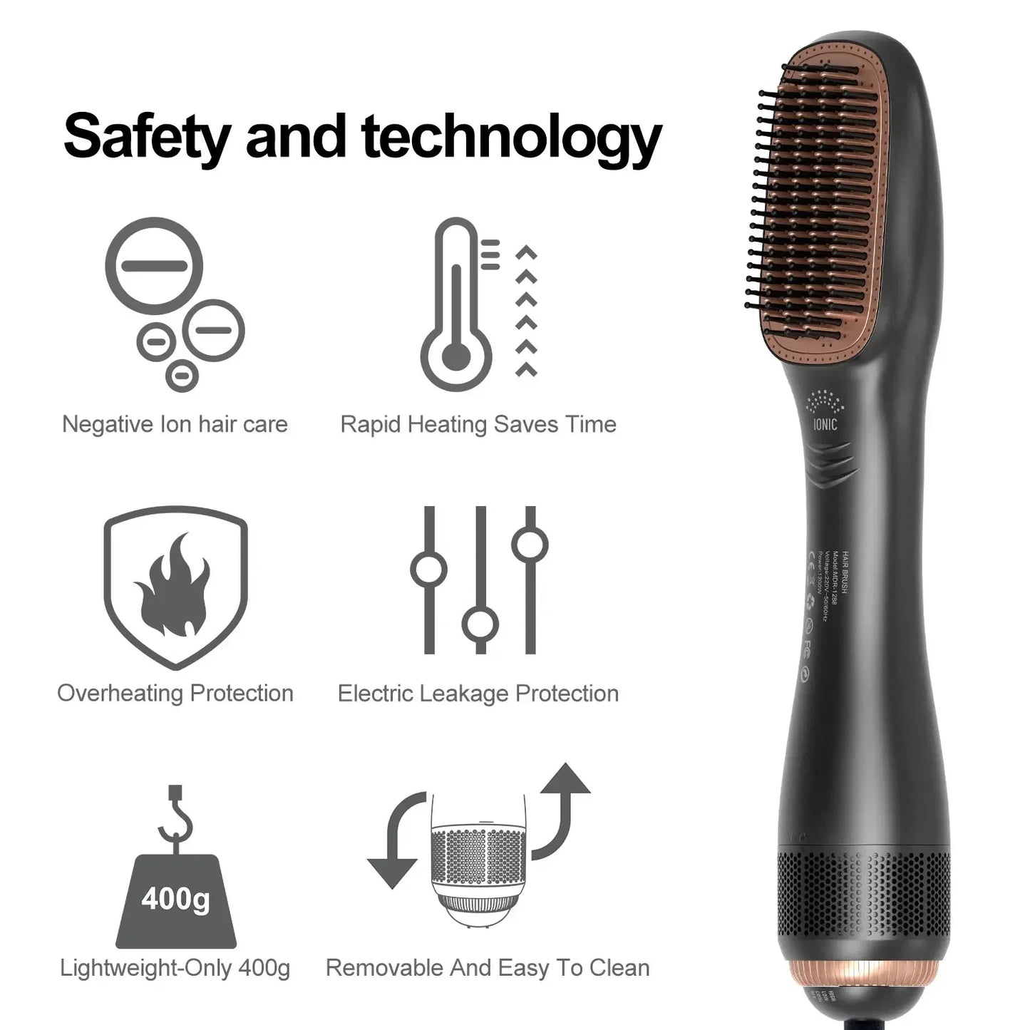 Cepillo secador de pelo 3 en 1, cepillos de aire caliente, 1200 W, potente Cerámica turmalina iónica para todo tipo de cabello, cepillo iónico