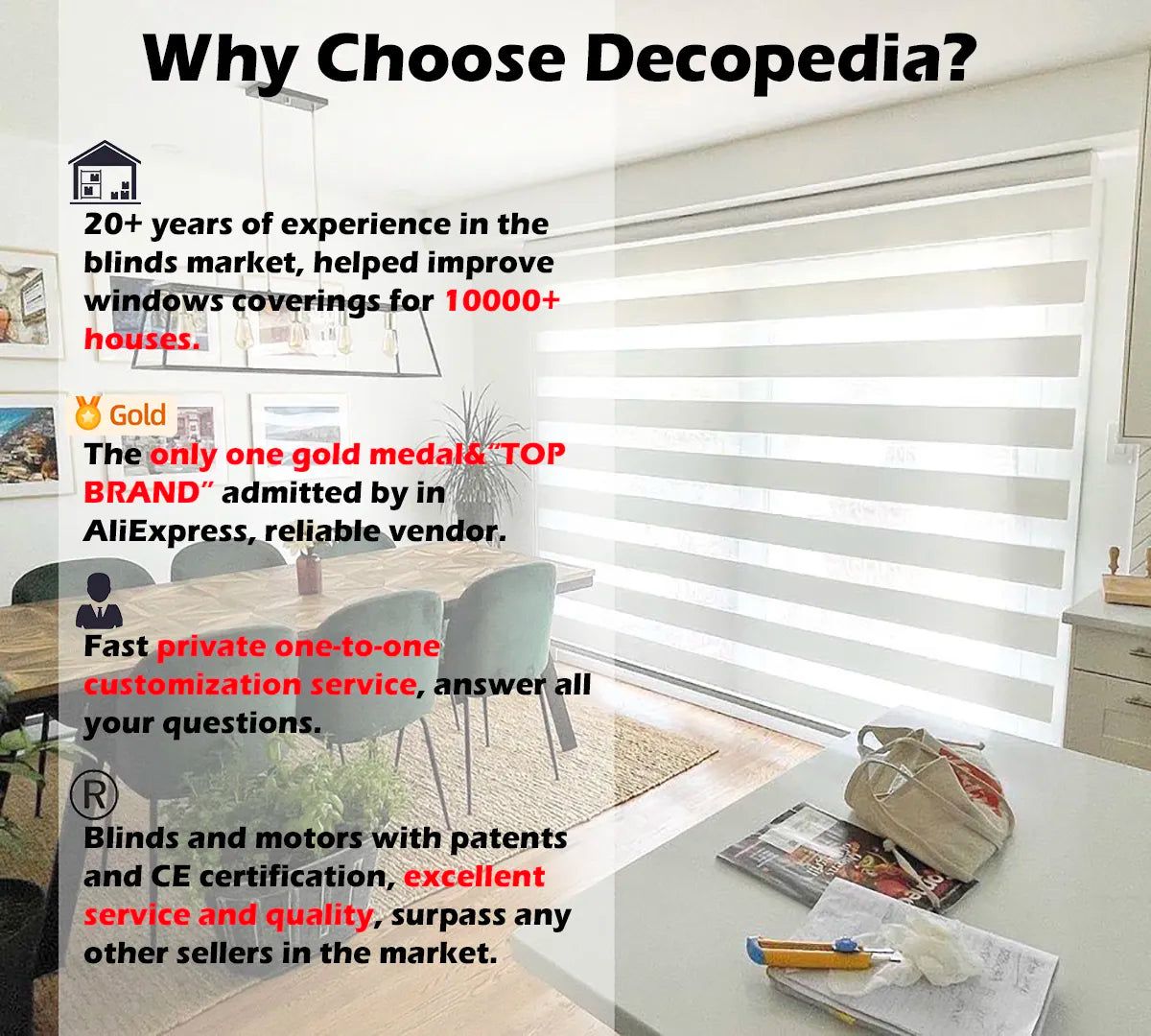 Decopedia Persianas de cebra hechas a medida para ventanas, persianas enrollables motorizadas, persianas opacas de día y noche para puerta corredera