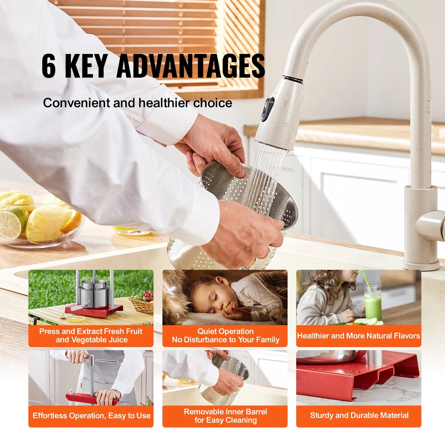 VEVOR 2L 3L 6L Manual Fruit Press Stainless Steel Household Manual Squeezer Cider Vegetables Juice Extractor for Home Kitchen