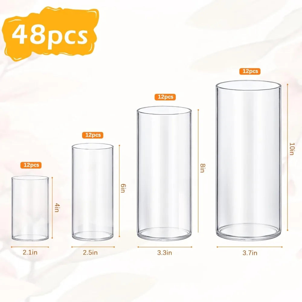 Vase Lot de 48 vases cylindriques en verre transparent, bougeoir flottant en forme d'ouragan pour centre de table, décoration de mariage, de maison