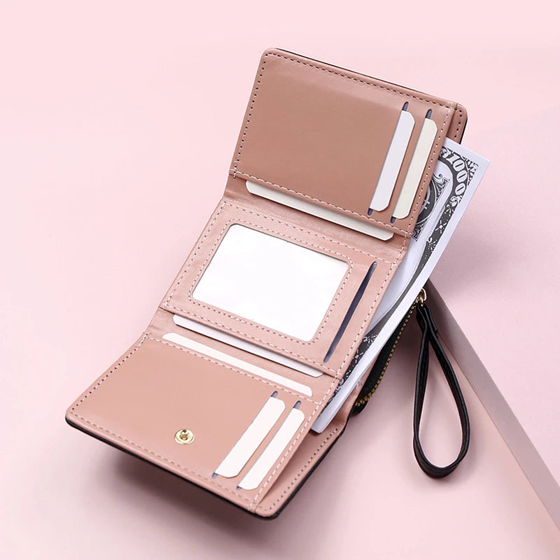 Women's Wallet Tri Fold Card Bag PU Multi Objects Pocket Short Fashion Embroidered Love Pattern Korean Minimalist New 2023