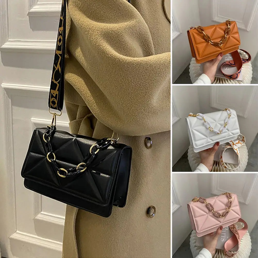 Mode femmes sac à bandoulière sacs à main en cuir PU sac à rabat femme grande capacité chaîne en métal décontracté Crossobdy pochette