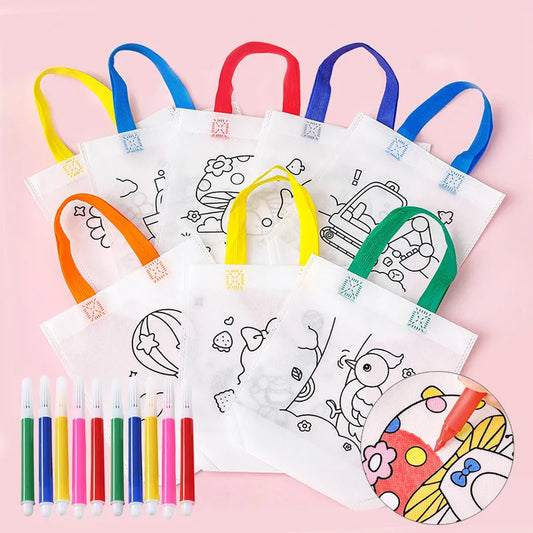 Sac Graffiti DIY avec marqueur de coloration, sacs de cadeaux de fête d'art Animal de carnaval pour enfants, Mini sac de courses écologique réutilisable Non tissé