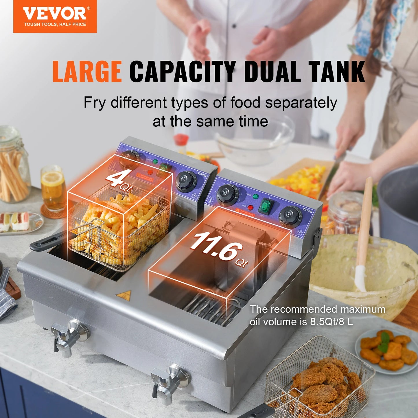 VEVOR freidora eléctrica con tanques dobles extraíbles 12L 5000W freidora de encimera comercial para pollo patatas fritas