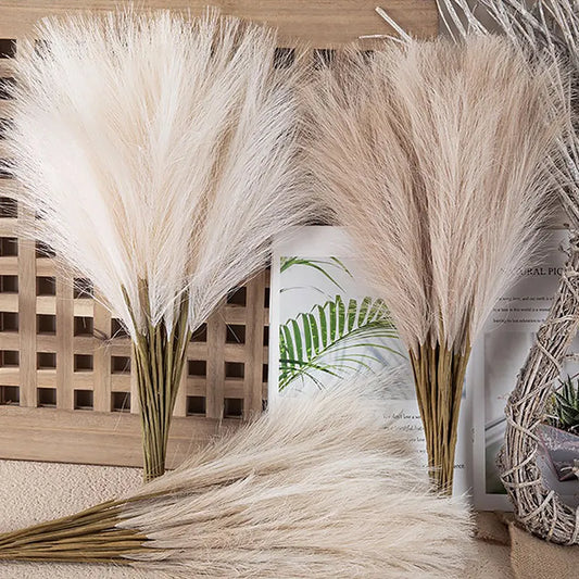 55CM 5/1 PIÈCES Moelleux Pampas Herbe Boho Décor Fleur Fausse Plante Roseau Simulé Fête De Mariage De Noël Décor À La Maison Fleur Artificielle