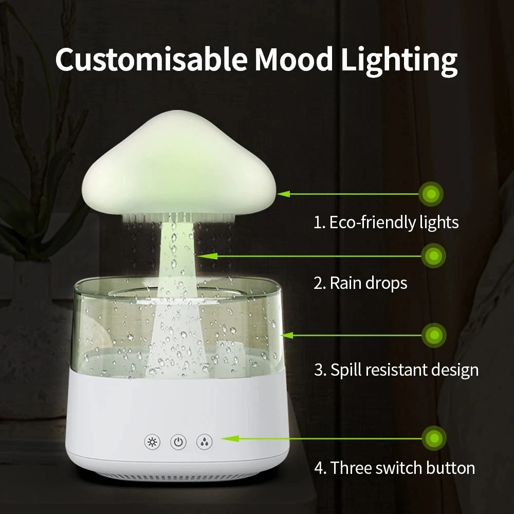 Humidificateur d'air de pluie de champignon diffuseur d'arôme électrique distributeur d'odeur de nuage de pluie détendre les gouttes d'eau sons veilleuses colorées