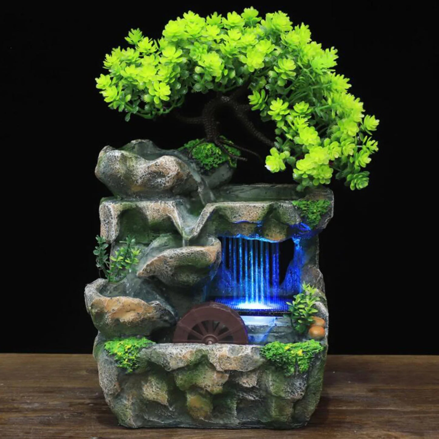 Fuente de cascada de mesa decorativa con bomba, estatua de meditación de rocalla, fuentes de agua iluminadas, manualidades decorativas para oficina