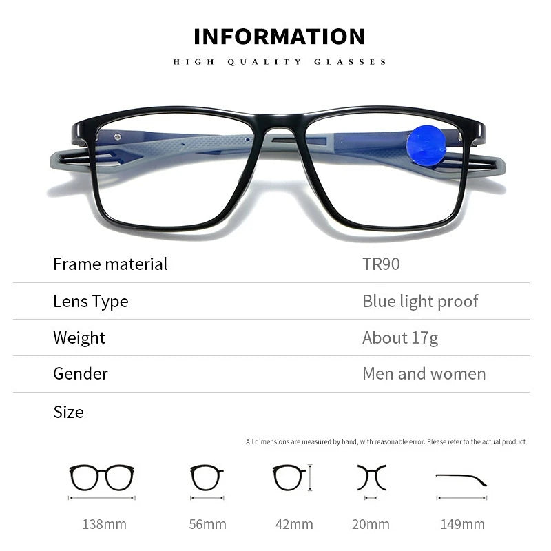 Gafas de lectura antiluz azul ultraligeras TR90, gafas deportivas para presbicia, gafas ópticas de visión de lejos para hombres y mujeres, dioptrías a + 4,0