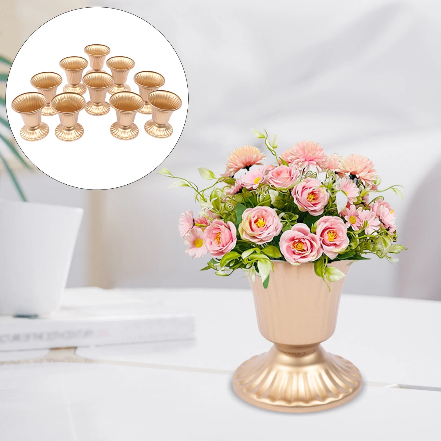 10pcs Creative Golden Flower Trumpet Vases Desktop Wedding Party Centerpieces Holder