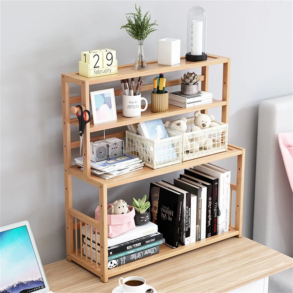 3-tier Wooden Bookshelf Office Student Stationery Organizer Magazine Holder Home Sundries Storage Shelves Kitchen Seasoning Rack