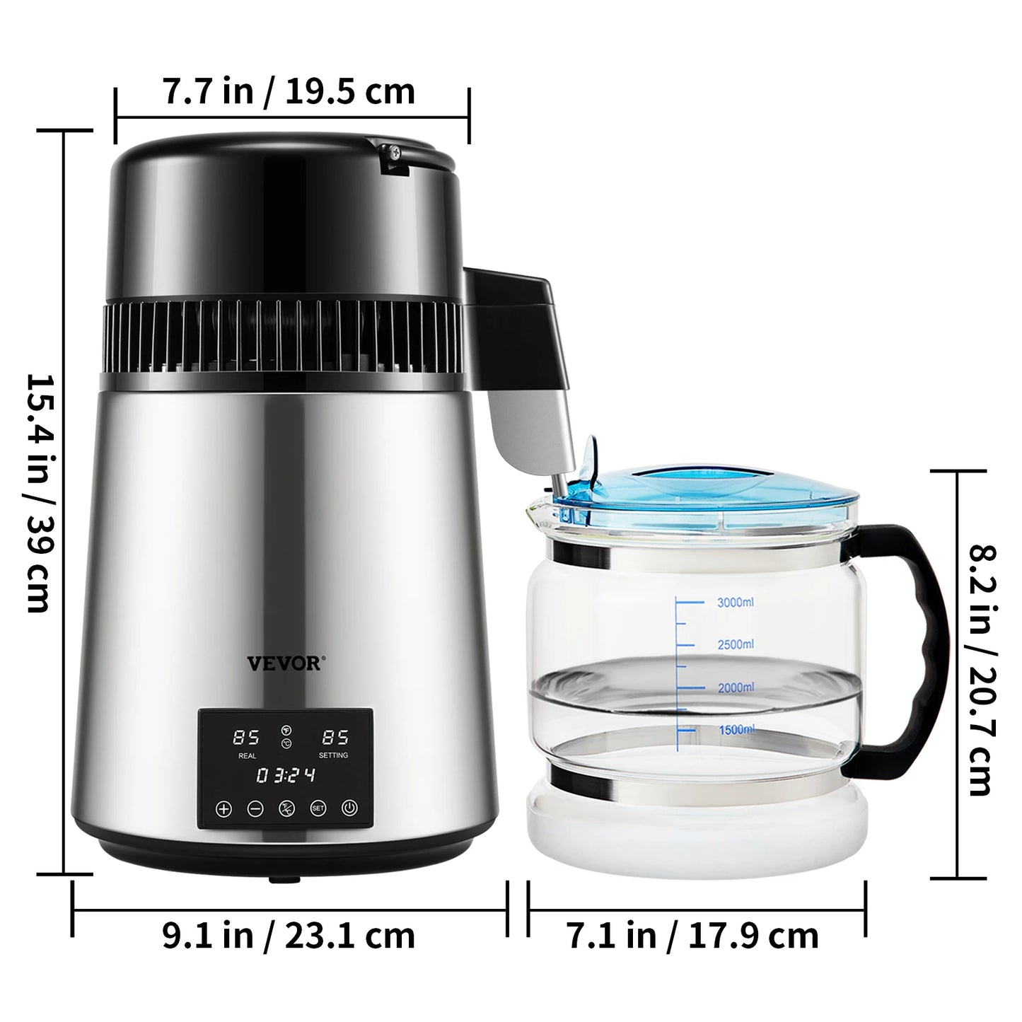 VEVOR 4L Water Distiller Purifier Filter Dispenser Drinking Bottle Softener Dual Temp Display Overheat Protection Home Appliance