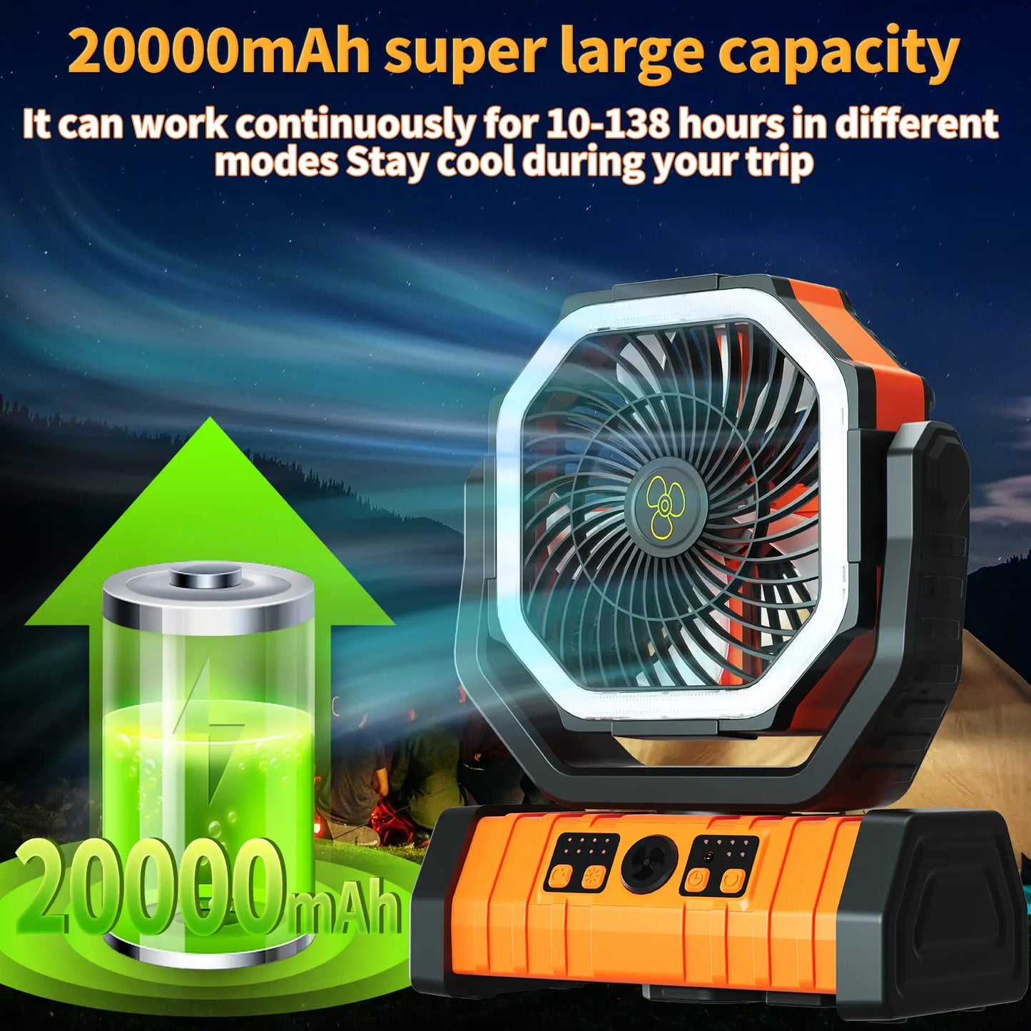 Camping Air Conditioner 10000mah Camping Cooler Camping Fan Ceiling Fan With Light and Control